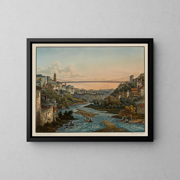 Vue de Fribourg et du pont en fer - Constantin Guise — inramlat konstverk på väggen