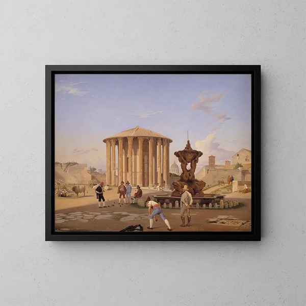 Piazza de la Bocca della Verità med den så kallade Vesta-templet i Rom - Constantin Hansen — inramlat konstverk på väggen