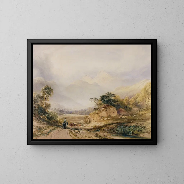 Les Pikes de Langdale - Copley Fielding — inramlat konstverk på väggen
