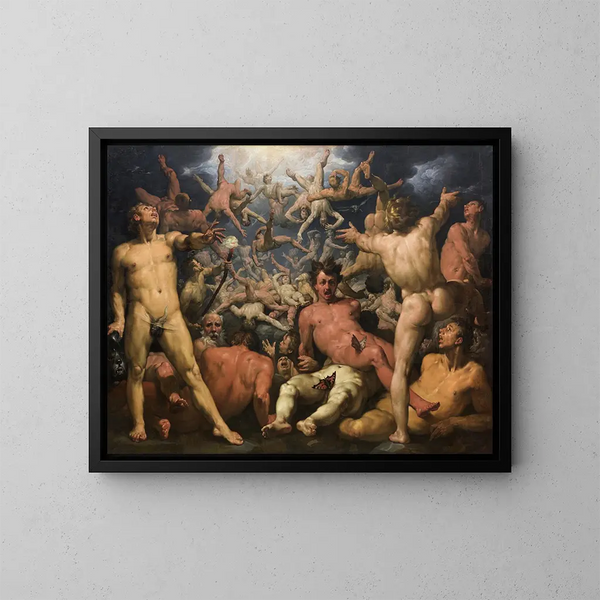 La Chute des Titans - Cornelis Cornelisz van Haarlem — inramlat konstverk på väggen