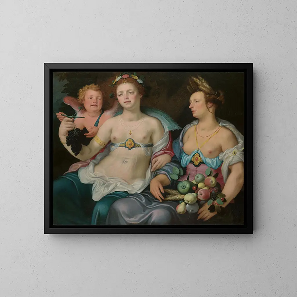 Venus, Cupido och Ceres - Cornelis Cornelisz van Haarlem — inramlat konstverk på väggen