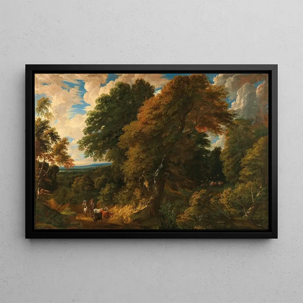 Cornelis Huysmans - A wooded landscape with peasants and their cattle.webp
