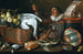 Inomhusmålning av kök med en drickare, koppar- och tennbehållare, vilt och frukt - Cornelis Jacobsz Delff — vy av konstverket