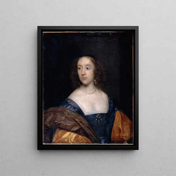 Portrait av en dam i blått - Cornelis Jonson van Ceulen — inramlat konstverk på väggen