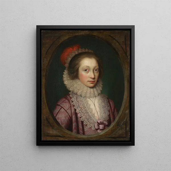 porträtt av en kvinna, kanske Elizabeth Boothby - Cornelis Jonson van Ceulen — inramlat konstverk på väggen