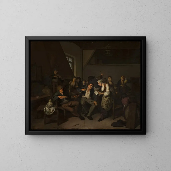 Fest i en taverna - Cornelis Pietersz Bega — inramlat konstverk på väggen