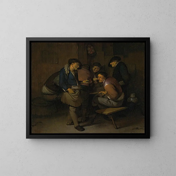 sex bönder i ett interiör - Cornelis Pietersz Bega — inramlat konstverk på väggen