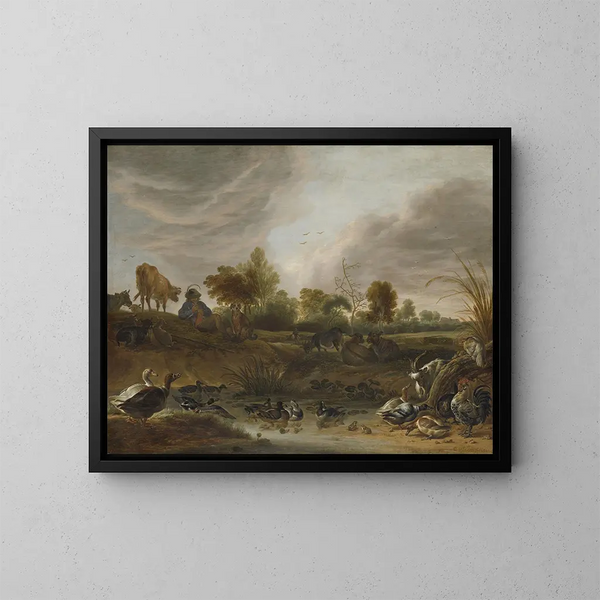 Landskap med djur - Cornelis Saftleven — inramlat konstverk på väggen