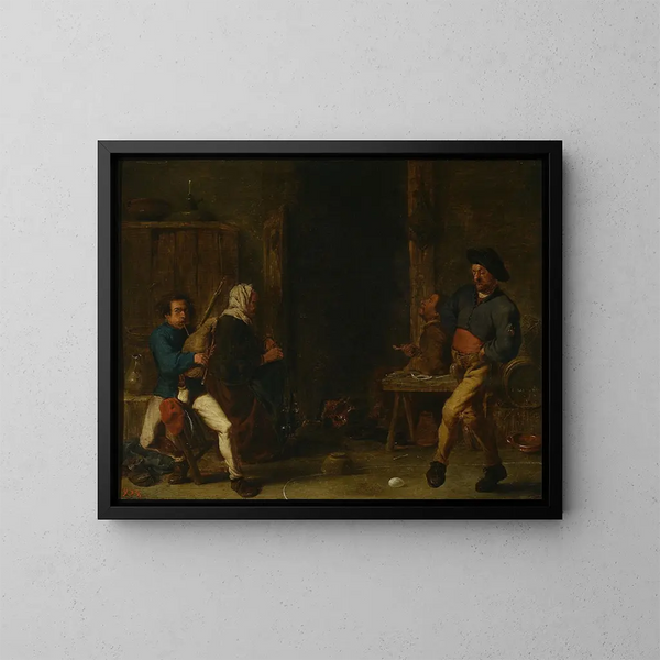 Scen i en taverna - Cornelis Saftleven — inramlat konstverk på väggen