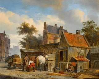 Cornelis Springer - A Street Scene with a Blacksmith at Work.webp