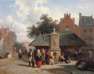 Cornelis Springer - By the well in a Dutch town square.webp