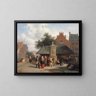 Cornelis Springer - By the well in a Dutch town square.webp