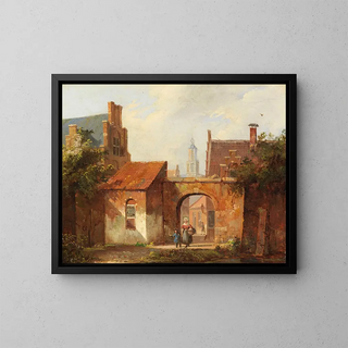 Cornelis Springer - Hollndisches Stdtchen mit Torbogen.webp