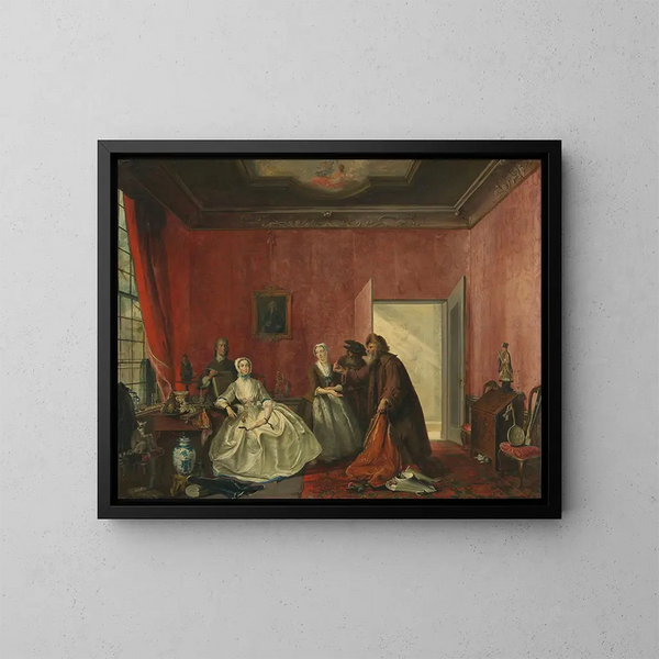 Johanna och de judiska köpmännen - Cornelis Troost — inramlat konstverk på väggen