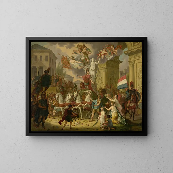 Allégorie av den triumferande processionen av prinsen av Orange, den framtida kungen Willem II, som Waterloo-hjälte 1815 - Cornelis Van Cuylenburgh II — inramlat konstverk på väggen