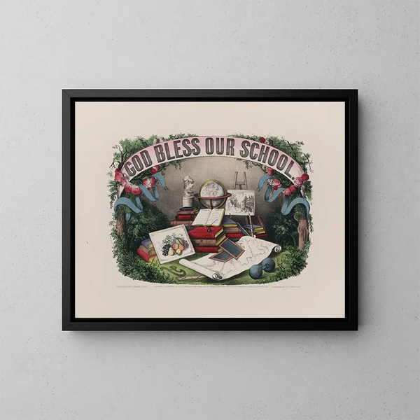 Gud välsigne vår skola - Currier & Ives — inramlat konstverk på väggen