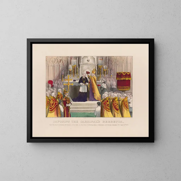 Imposition de la barrette des cardinaux à Son Éminence l'archevêque McCloskey de New York - Currier & Ives — inramlat konstverk på väggen