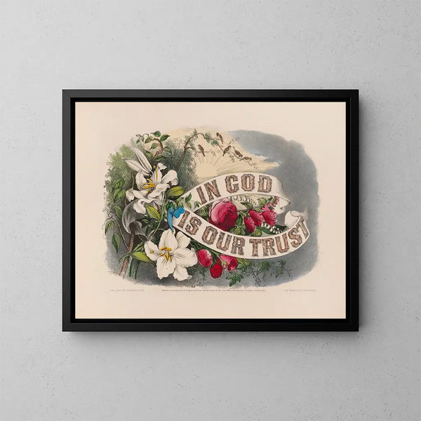 En Dieu nous avons confiance - Currier & Ives — inramlat konstverk på väggen