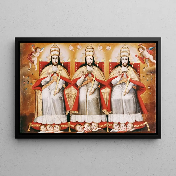 Cusco School - The Enthroned Trinity as Three Identical Figures.webp
