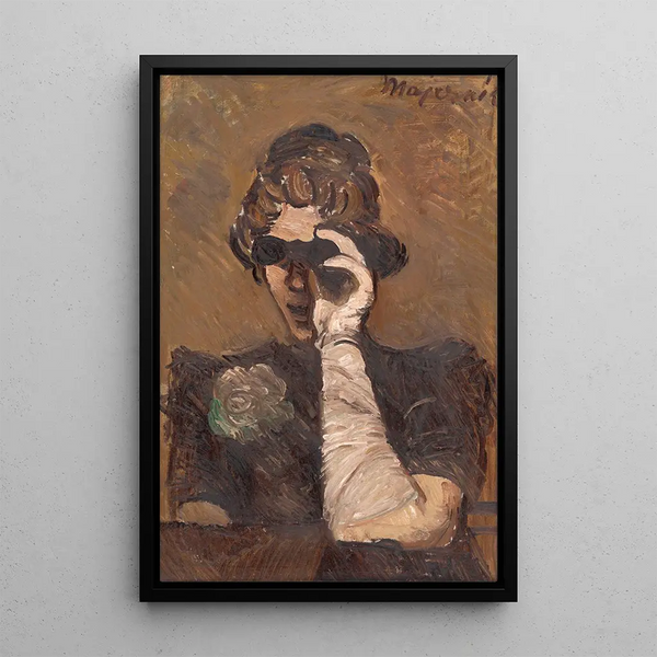 Dame aux jumelles de théâtre - Cyprian Majernik — inramlat konstverk på väggen