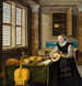 dam som spelar luth - Hendrick van Steenwijck den yngre — vy av konstverket