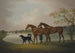 En par jägare hålls av en stallmästare med en Newfoundland-hund nära en sjö - Daniel Clowes — vy av konstverket