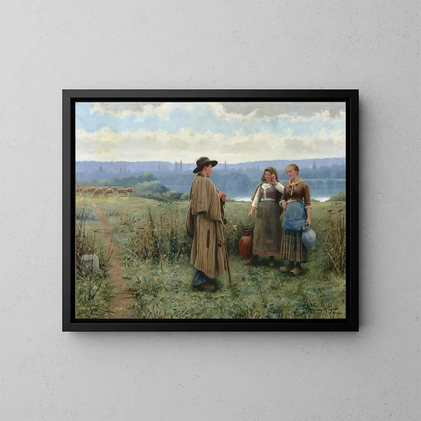 En stund av sysslolöshet - Daniel Ridgway Knight — inramlat konstverk på väggen