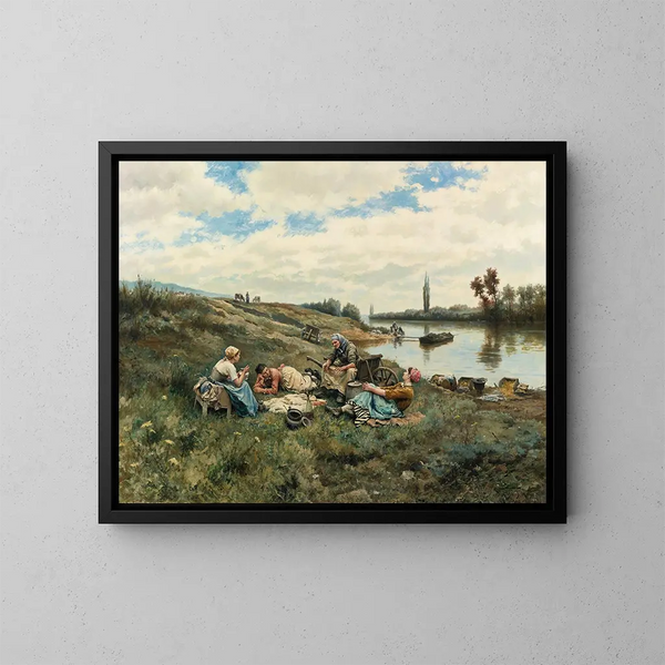 Efter en lunch vid Seine-bryggorna - Daniel Ridgway Knight — inramlat konstverk på väggen