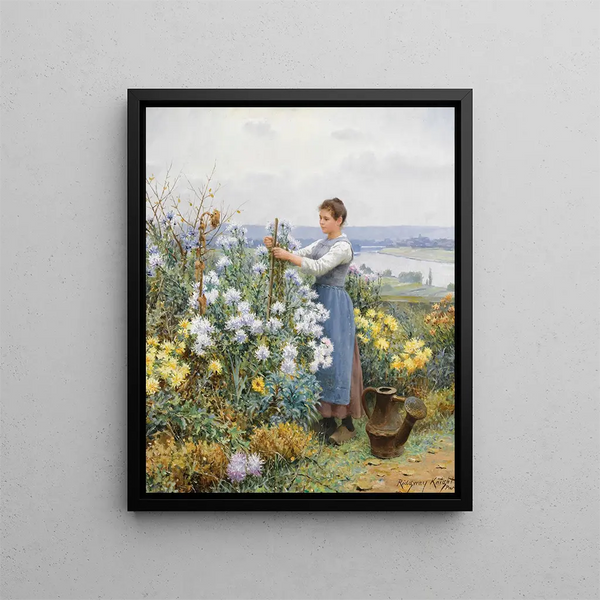 Chrysanthèmes - Daniel Ridgway Knight — inramlat konstverk på väggen