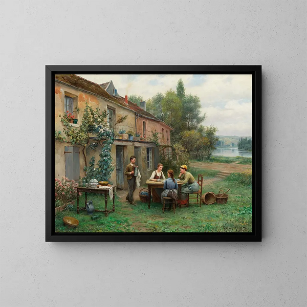 Café dans le jardin - Daniel Ridgway Knight — inramlat konstverk på väggen