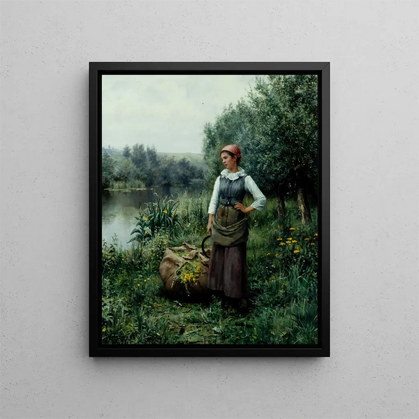Flicka vid en bäck Flandern - Daniel Ridgway Knight — inramlat konstverk på väggen