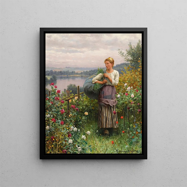La roseraie - Daniel Ridgway Knight — inramlat konstverk på väggen