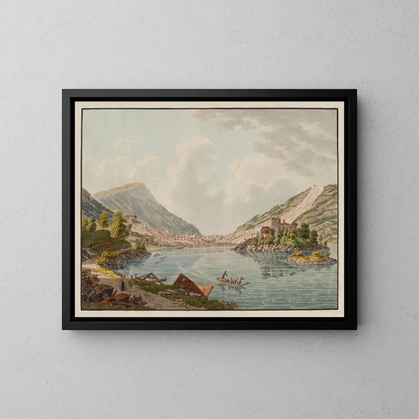 Vue d'une partie du lac de Lovertz et de l'île de Schwanau - David Alois Schmid — inramlat konstverk på väggen