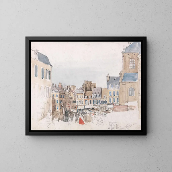 En fransk marknad - David Cox — inramlat konstverk på väggen