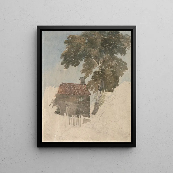 Chalet och träd - David Cox — inramlat konstverk på väggen