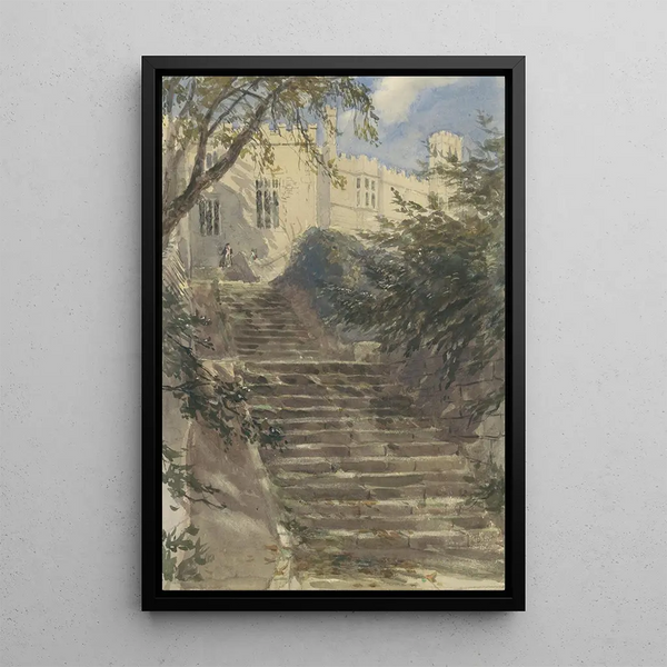 trappor för trädgården vid Haddon Hall Derbyshire - David Cox — inramlat konstverk på väggen