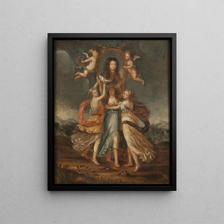 David Klcker Ehrenstrahl - Three Allegorical Figures Bearing the Portrait of Karl XI of Sweden.webp