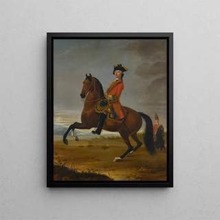 David Morier - An equestrian portrait of an officer of the 1st troop of horse grenadier guards on a bay charger with a trooper to the right.webp