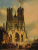 La façade de la cathédrale de Reims avec un cortège médiéval et une procession au premier plan - David Roberts — vy av konstverket