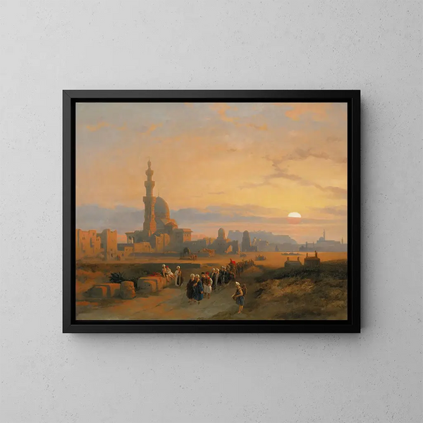 Procession framför kalifernas gravar i Kairo - David Roberts — inramlat konstverk på väggen