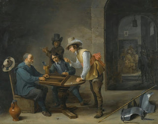 En scen från en vakt med spelare av trictrac i förgrunden - David Teniers den yngre — vy av konstverket