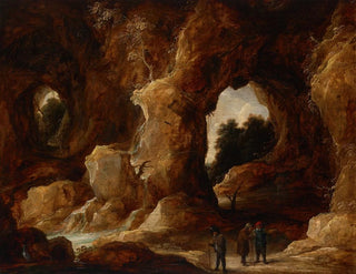 En grotta med figurer, en hjort och en stork - David Teniers den yngre — vy av konstverket