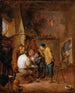 En inomhusmiljö i en taverna med råbarkade personer som spelar kort - David Teniers den yngre — vy av konstverket