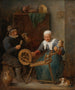 Ett par äldre personer spinnande ull i ett inomhusmiljö - David Teniers den yngre — vy av konstverket