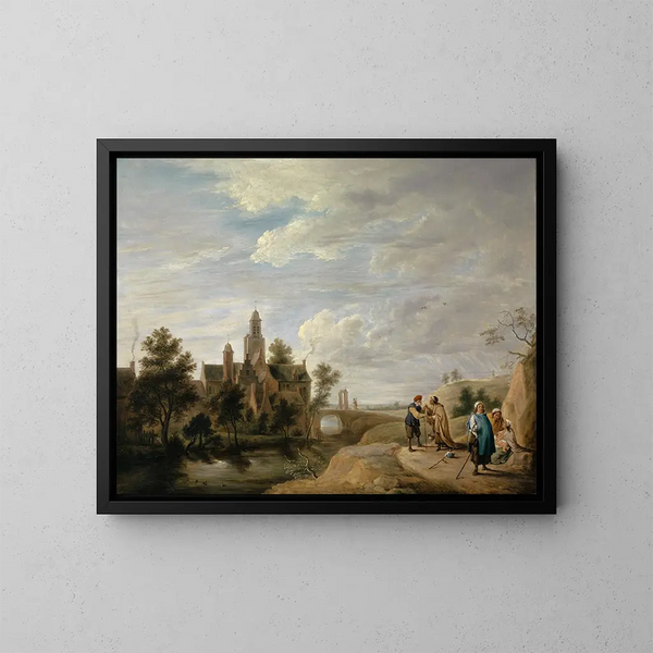 Landskap med figurer av staffage - David Teniers den yngre — inramlat konstverk på väggen
