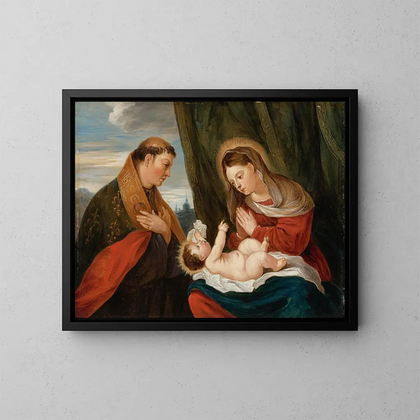 den heliga barnet med helige Louis de Toulouse - David Teniers den yngre — inramlat konstverk på väggen