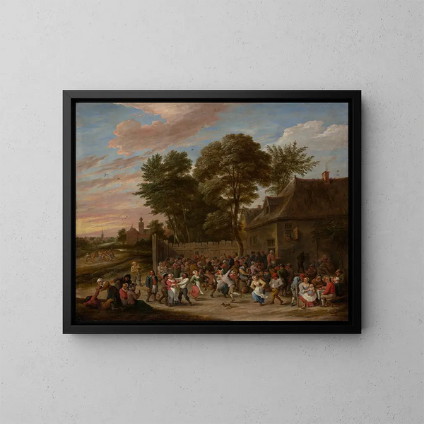 dansande och festande bönder - David Teniers den yngre — inramlat konstverk på väggen