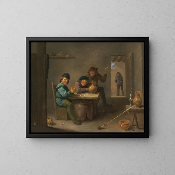 bönder i en taverna - David Teniers den yngre — inramlat konstverk på väggen