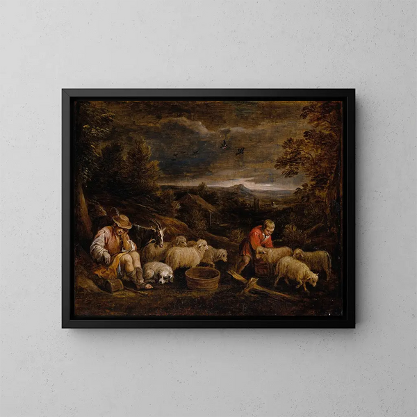 Bergers och får - David Teniers den yngre — inramlat konstverk på väggen