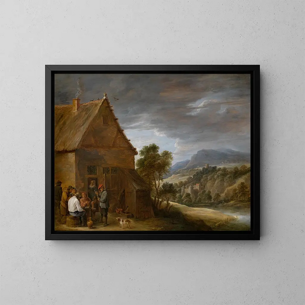 en taverna-scene - David Teniers den yngre — inramlat konstverk på väggen